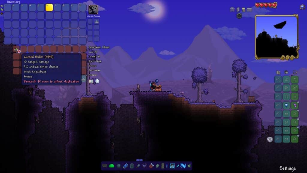 The player interacting with the Cursed Bullet in Terraria.