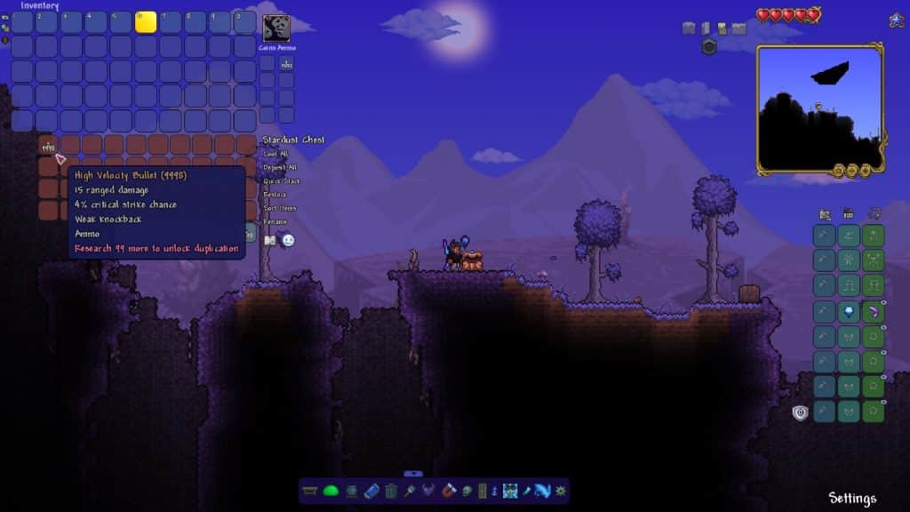 The player using the High Velocity Bullet in Terraria.