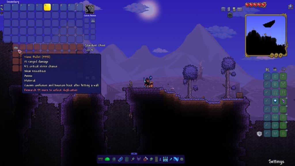 The player holding the Nano Bullet in Terraria.