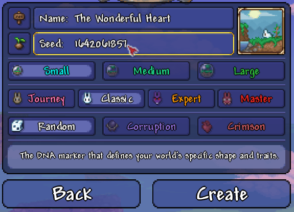 Create a world from a Terraria World Seed