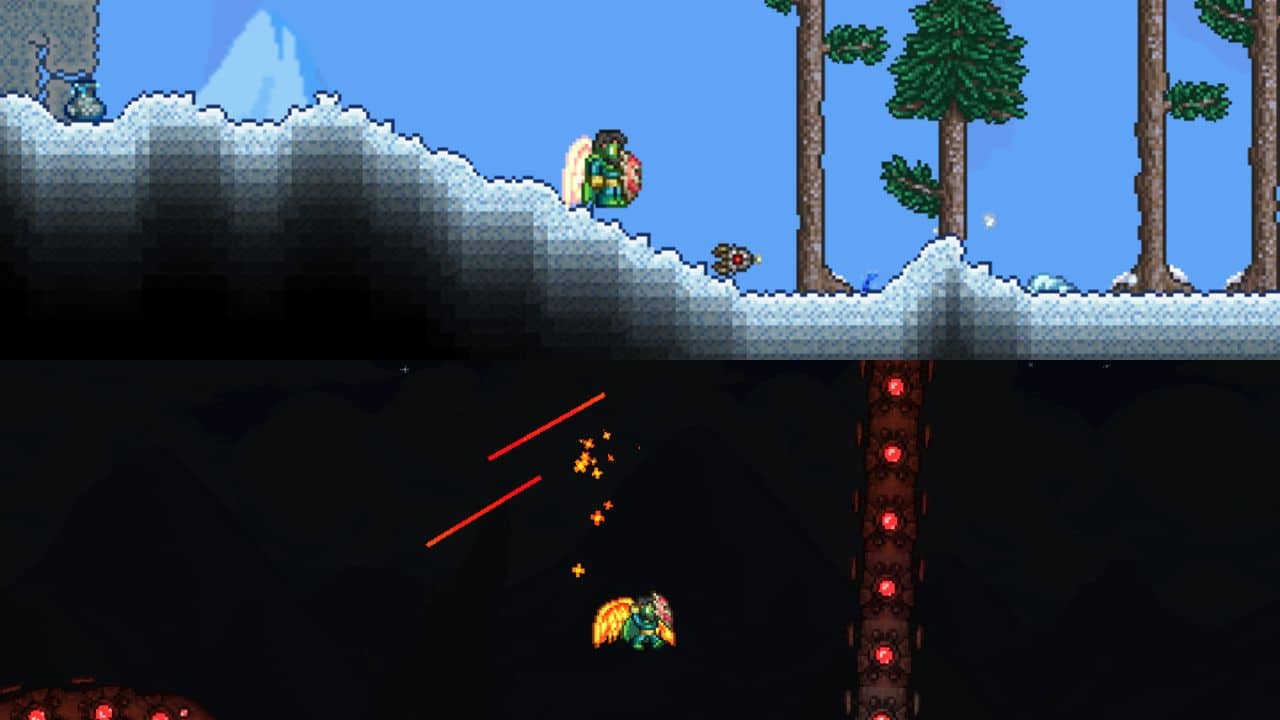 The player fetching the Mechanical Worm and defeating the Destroyer.