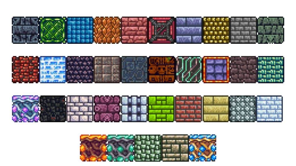 Different Brick Blocks in Terraria