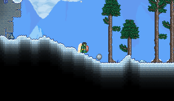The player finding a Flinx Fur in Terraria.