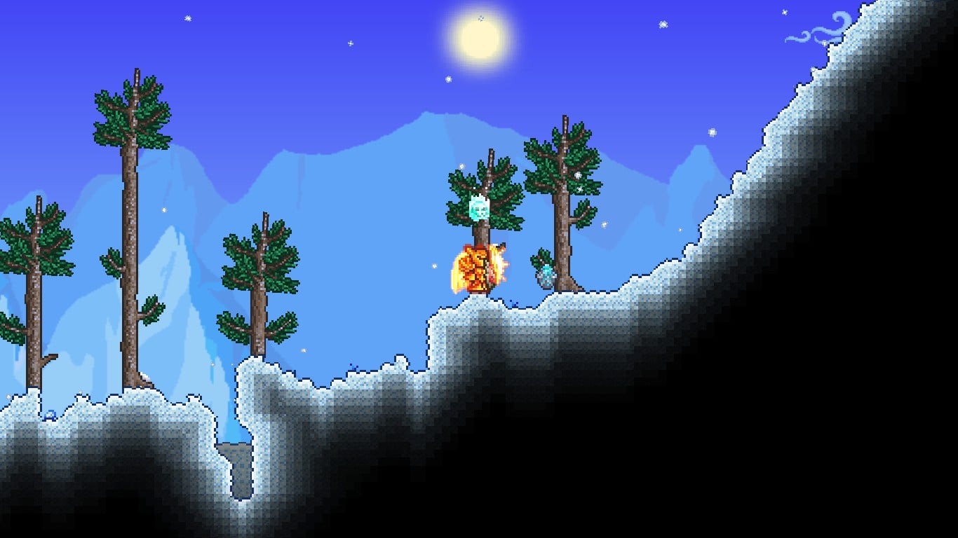 The player collecting the Frozen Turtle Shell in Terraria.