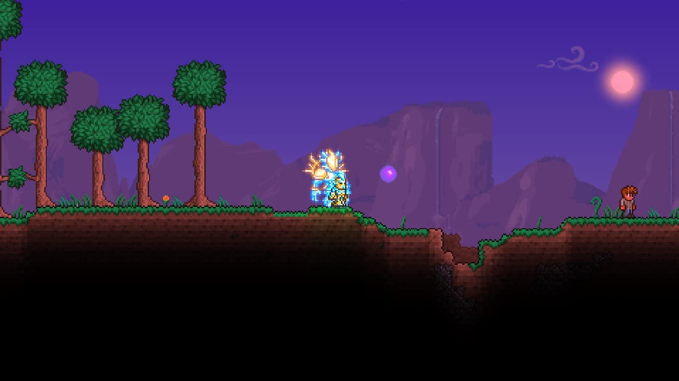 The player accompanied by a Shadow Orb in Terraria.