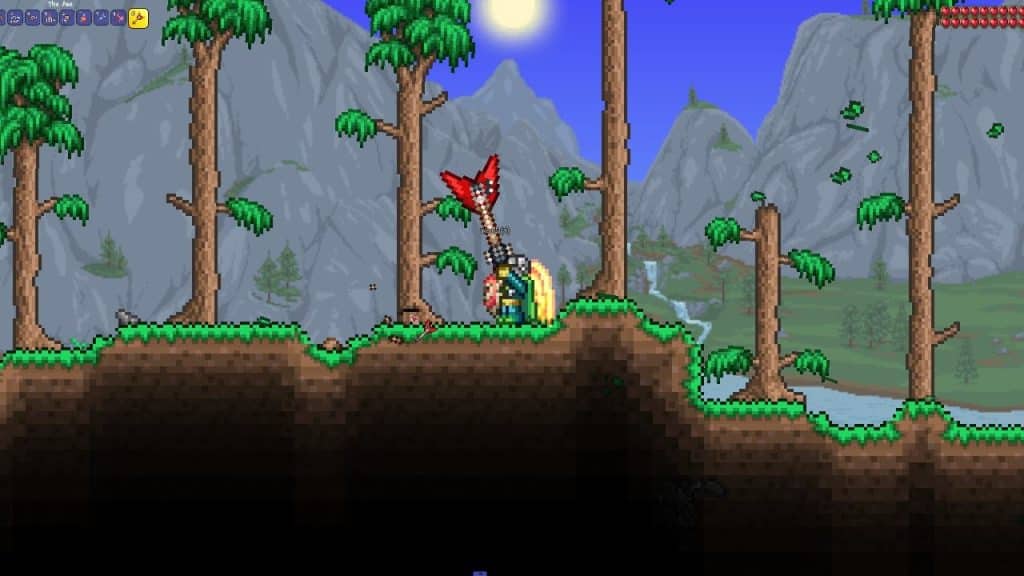 The player using the Best Axe in Terraria: The Axe.