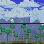 The player using the Asphalt Block in Terraria.