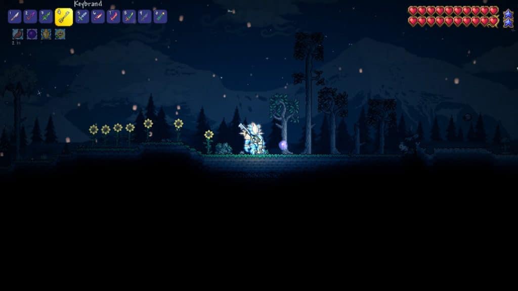 The player using the Keybrand in Terraria.
