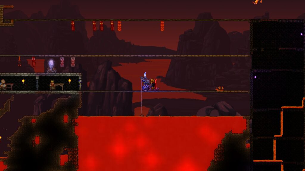 The player discovering how to fish in Lava in Terraria