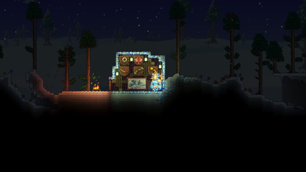 The player waiting for the Deerclops in Terraria
