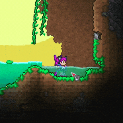 The player fetching Water in Terraria using a Bucket