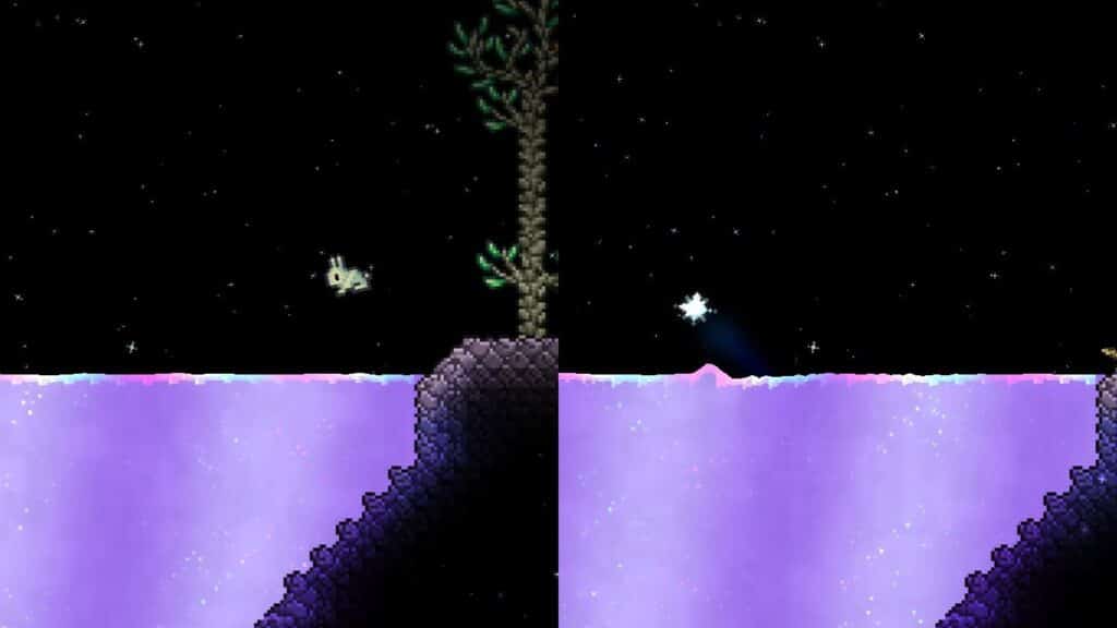 The Bunny becoming a Faeling in Terraria after Shimmer exposure.