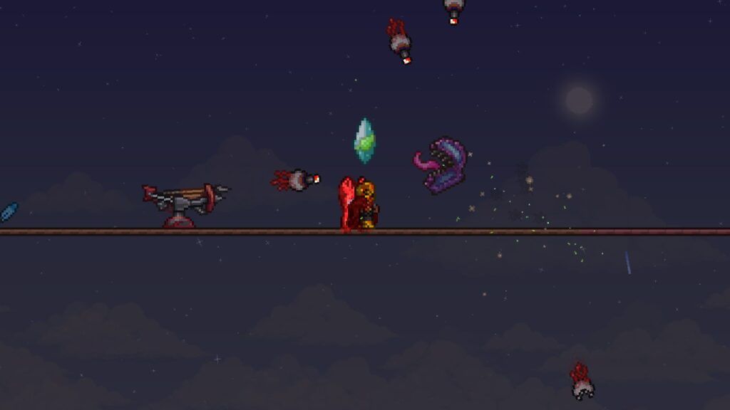 The player fighting a Hallowed Mimic in Terraria