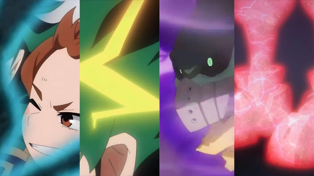 Izuku Midoriya unlocking Black Whip, Danger Sense, Smokescreen, and Fa Jin in My Hero Academia (one of the best anime moments).