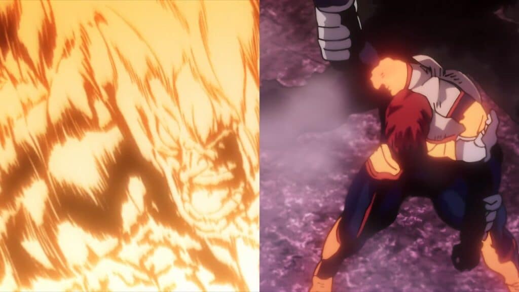 Endeavor (partially) defeating a Nomu using his Prominence Burn.