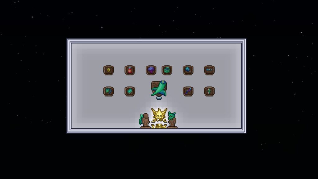 Loots from defeating Duke Fishron in Terraria.