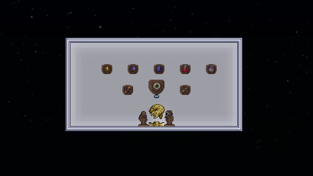 Loots from defeating Eater of Worlds in Terraria.
