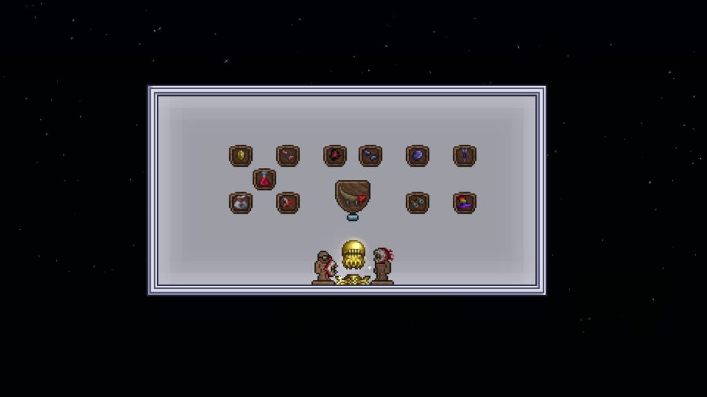 Loots from defeating Eye of Cthulhu in Terraria.