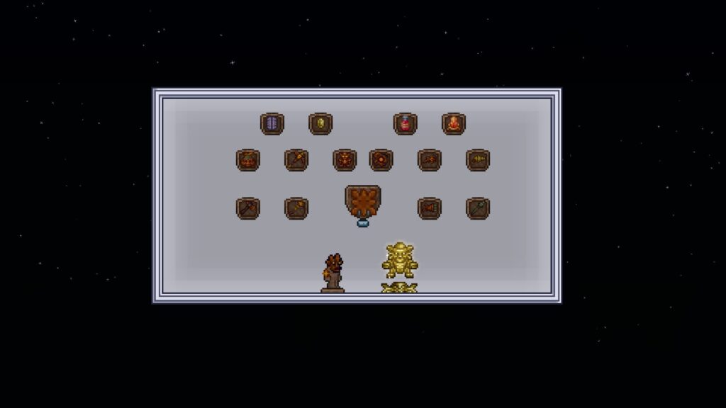 Loots from defeating Golem in Terraria.