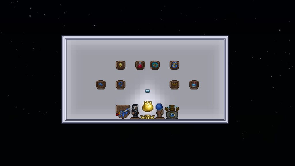 Loots from defeating King Slime in Terraria.