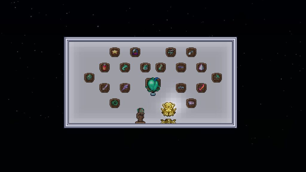 Loots from defeating the Moon Lord in Terraria.