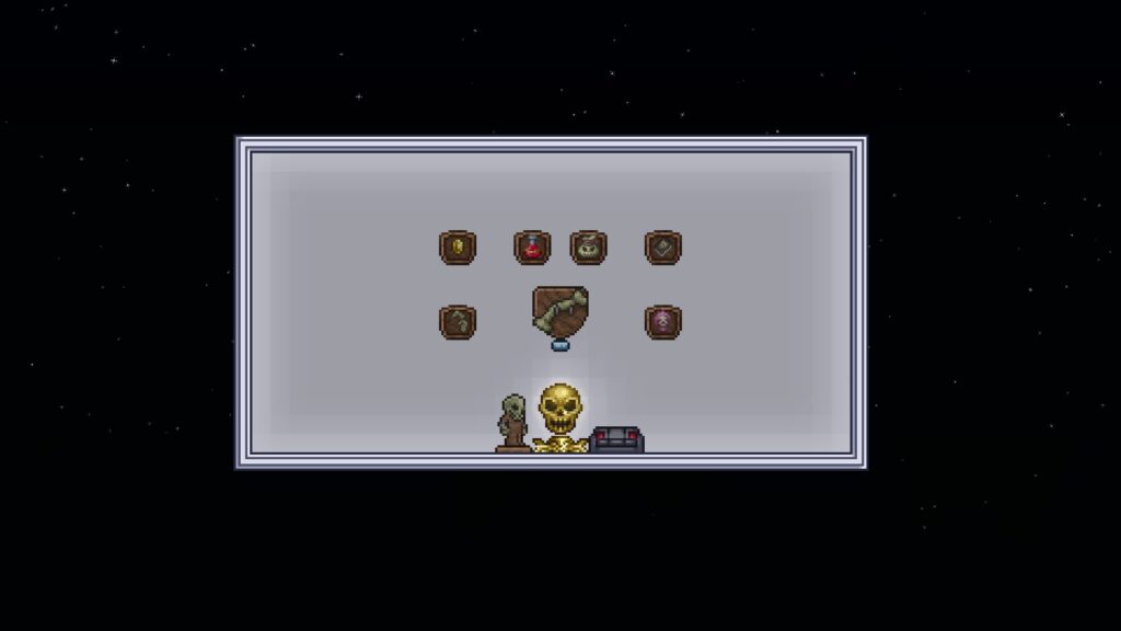 Loots from defeating Skeletron in Terraria.