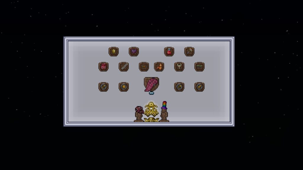 Loots from defeating Wall of Flesh in Terraria.